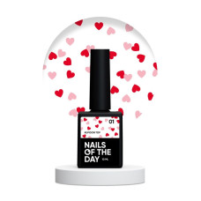 NAILSOFTHEDAY Kupidon top 01 - top z czerwonymi ta różowymi serduszkami bez lepkiej warstwy, 10 ml